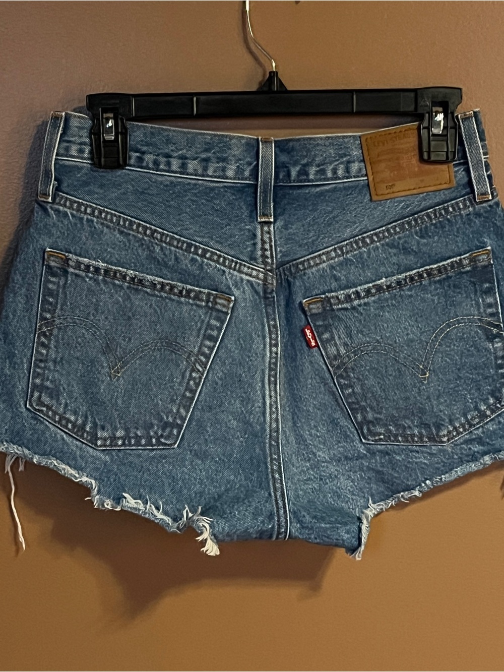 Levi's Blue Distressed High-Rise Jean Shorts - Picture 4 of 5